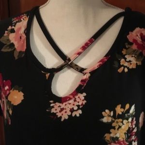 Black dress with red and pink flowers NWOT
